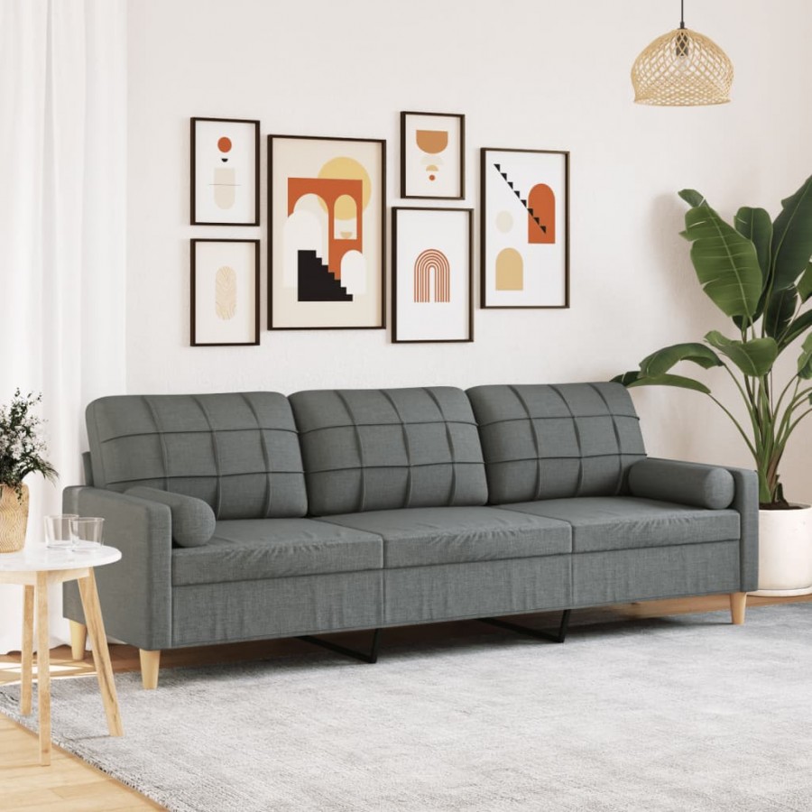 Canapé 3 places avec oreillers gris foncé 210 cm tissu