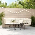 Canapé de jardin avec coussins forme de L noir acier textilène