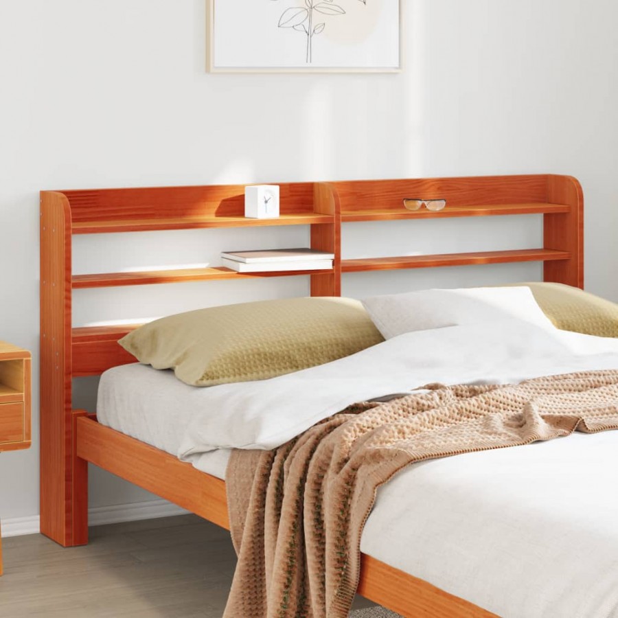 Tête de lit avec étagères marron cire 135 cm bois massif de pin