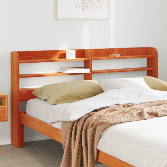 Tête de lit avec étagères marron cire 135 cm bois massif de pin