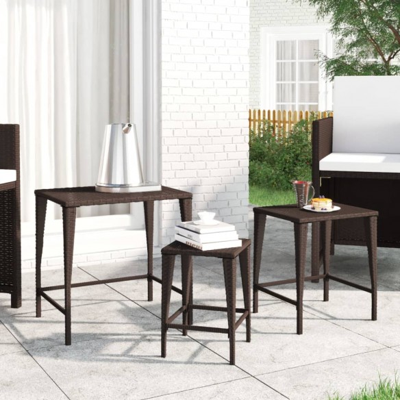 Tables gigognes de jardin 3 pcs marron résine tressée