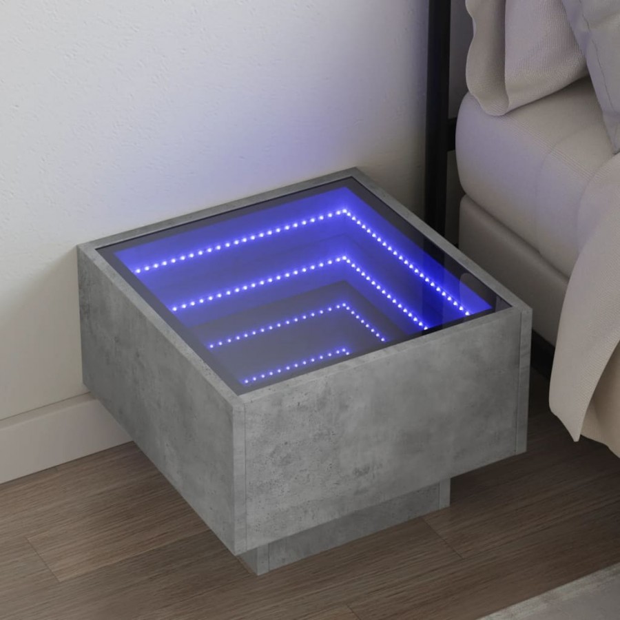 Table de chevet avec LED infini gris béton 40x40x30 cm