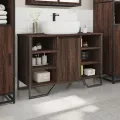 Armoire lavabo de salle de bain chêne marron 91x35x60 cm