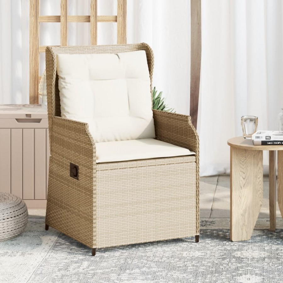 Chaises inclinables de jardin lot de 2 et coussins beige rotin