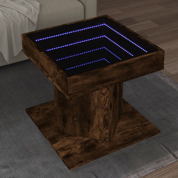 Table basse avec LED chêne fumé 50x50x45 cm bois d'ingénierie