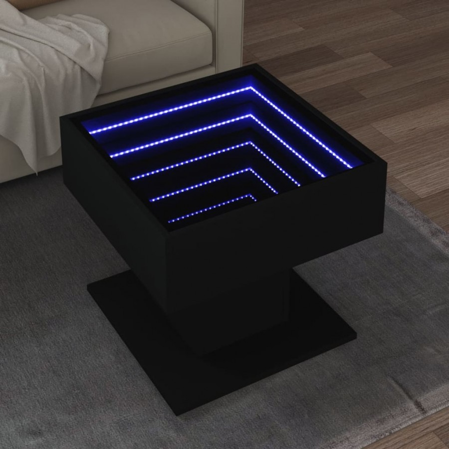 Table basse avec LED noir 50x50x45 cm bois d'ingénierie