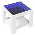 Table basse avec LED blanc 53x53x45 cm bois d'ingénierie