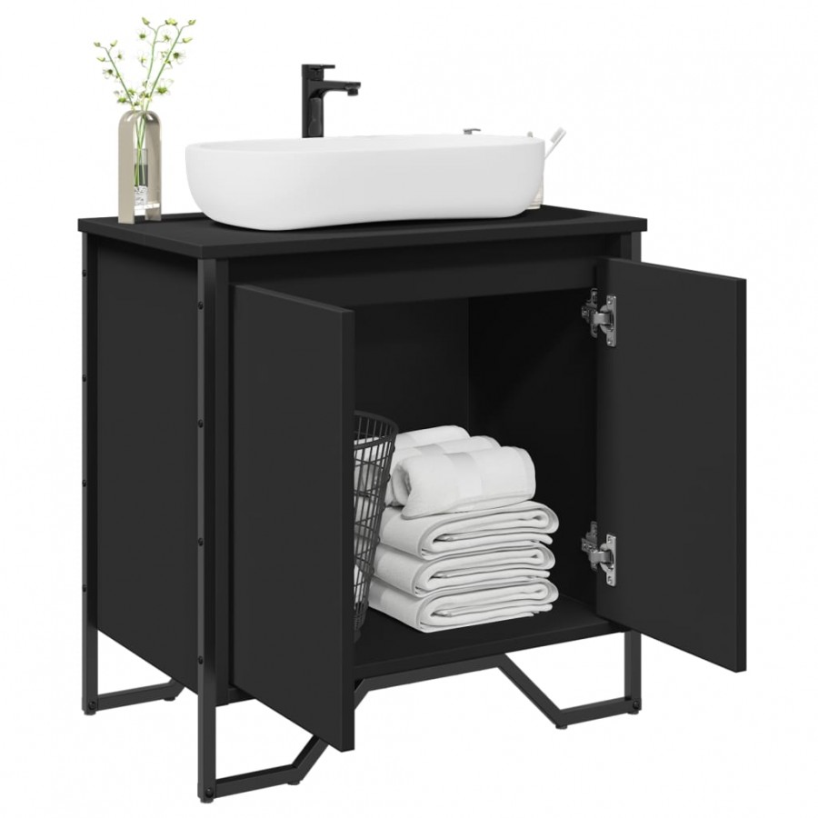 Armoire lavabo de salle de bain noir 60x35x60 cm