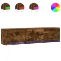 Meuble TV avec LED chêne fumé 165x34x40 cm bois d'ingénierie