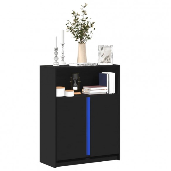 Buffet avec LED noir 77x34x100 cm bois d'ingénierie