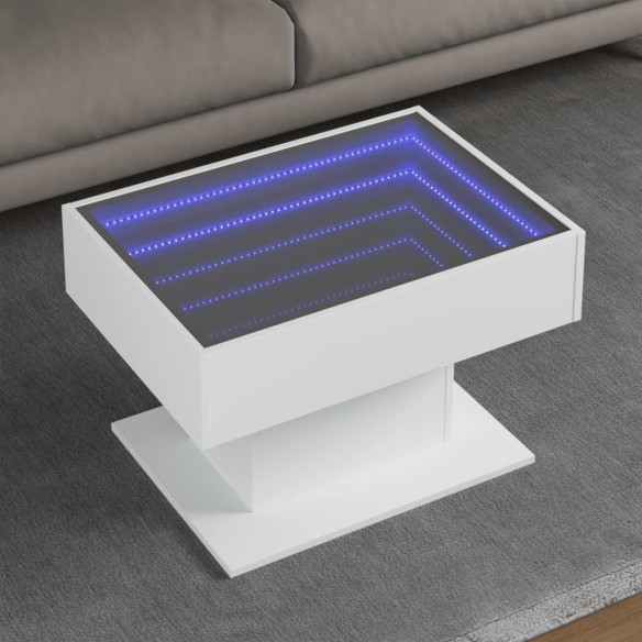 Table basse avec LED blanc 70x50x45 cm bois d'ingénierie