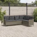 Canapé de jardin avec coussins forme de L gris résine tressée