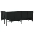 Canapé de jardin et coussins en forme de L noir résine tressée