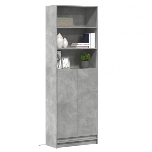 Buffet haut avec LED gris béton 69x32,5x200cm bois d’ingénierie