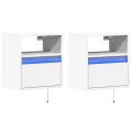 Tables de chevet murales avec lumières LED 2 pcs blanc