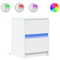 Armoires de chevet et lumières LED 2pcs blanc bois d'ingénierie