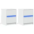 Armoires de chevet et lumières LED 2pcs blanc bois d'ingénierie