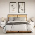 Armoires de chevet et lumières LED 2pcs blanc bois d'ingénierie