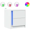 Armoires de chevet et lumières LED 2pcs blanc bois d'ingénierie