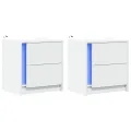Armoires de chevet et lumières LED 2pcs blanc bois d'ingénierie