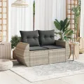 Canapé de jardin 2 places et coussins gris clair résine tressée
