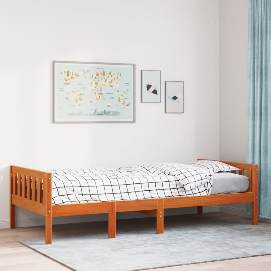 Lit pour enfants sans matelas cire marron 80x200 cm pin massif