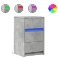 Armoire de chevet et lumières LED gris béton bois d'ingénierie