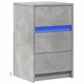 Armoire de chevet et lumières LED gris béton bois d'ingénierie