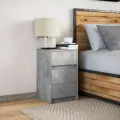 Armoire de chevet et lumières LED gris béton bois d'ingénierie