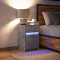 Armoire de chevet et lumières LED gris béton bois d'ingénierie