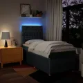 cadre de lit avec matelas Bleu 90x200 cm Tissu