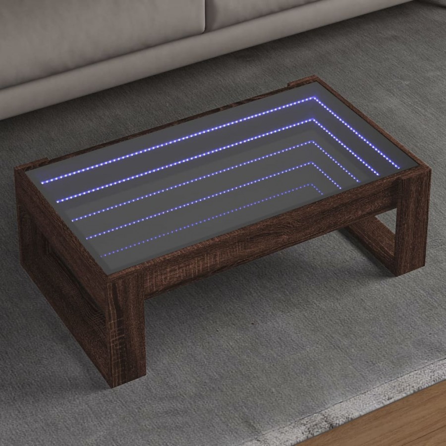 Table basse avec LED infini chêne marron 90x53x30 cm