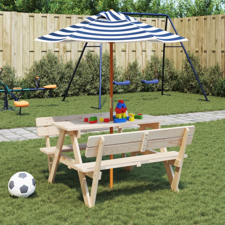 Table de pique-nique pour 4 enfants avec parasol bois de sapin