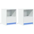 Armoires de chevet et lumières LED 2pcs blanc bois d'ingénierie