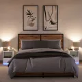 Armoires de chevet et lumières LED 2pcs blanc bois d'ingénierie
