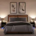 Armoires de chevet et lumières LED 2 pcs noir bois d'ingénierie