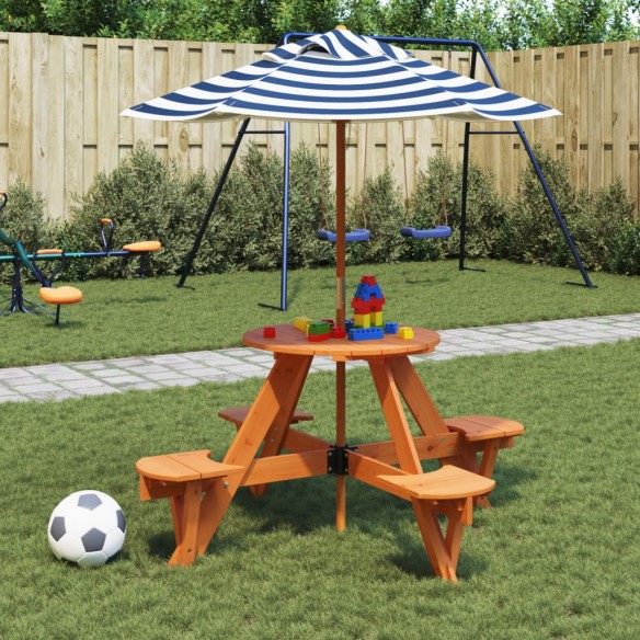 Table de pique-nique pour 4 enfants avec parasol rond sapin