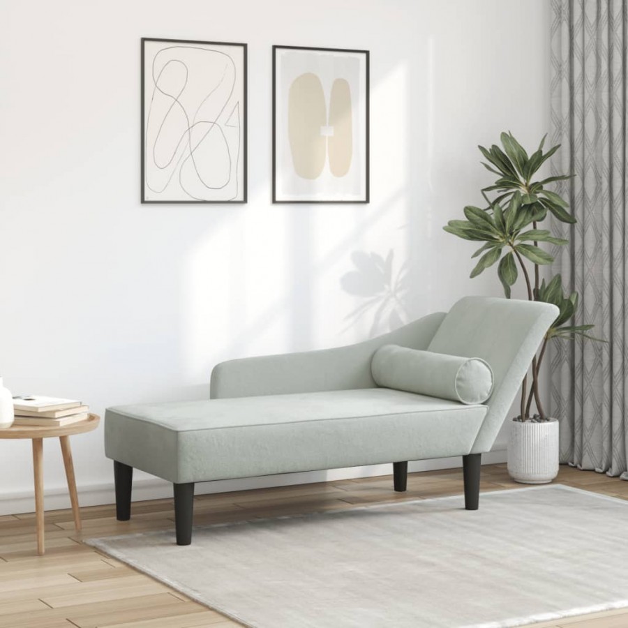 Chaise longue avec coussins gris clair velours