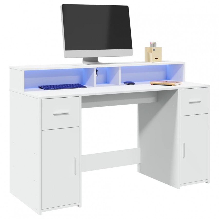 Bureau avec lumières LED blanc 140x55x91 cm bois d'ingénierie