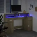 Bureau avec lumières LED chêne sonoma bois d'ingénierie