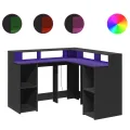 Bureau avec lumières LED noir 130x130x91 cm bois d'ingénierie