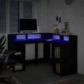 Bureau avec lumières LED noir 130x130x91 cm bois d'ingénierie