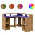 Bureau avec lumières LED chêne artisanal bois d'ingénierie