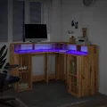 Bureau avec lumières LED chêne artisanal bois d'ingénierie