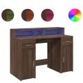 Bureau et lumières LED chêne marron bois d'ingénierie