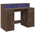 Bureau et lumières LED chêne marron bois d'ingénierie