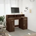 Bureau et lumières LED chêne marron bois d'ingénierie