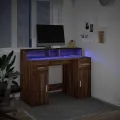 Bureau et lumières LED chêne marron bois d'ingénierie