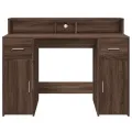 Bureau et lumières LED chêne marron bois d'ingénierie