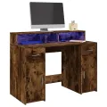 Bureau et lumières LED chêne fumé 120x55x91cm bois d'ingénierie